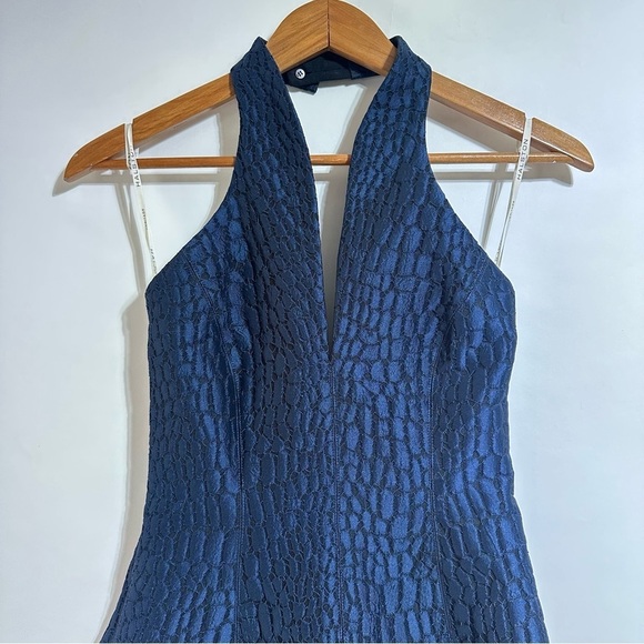 NWT HALSTON HERITAGE Halter jacquard black navy cocktail A-lime halter Dress 0 - Picture 4 of 8